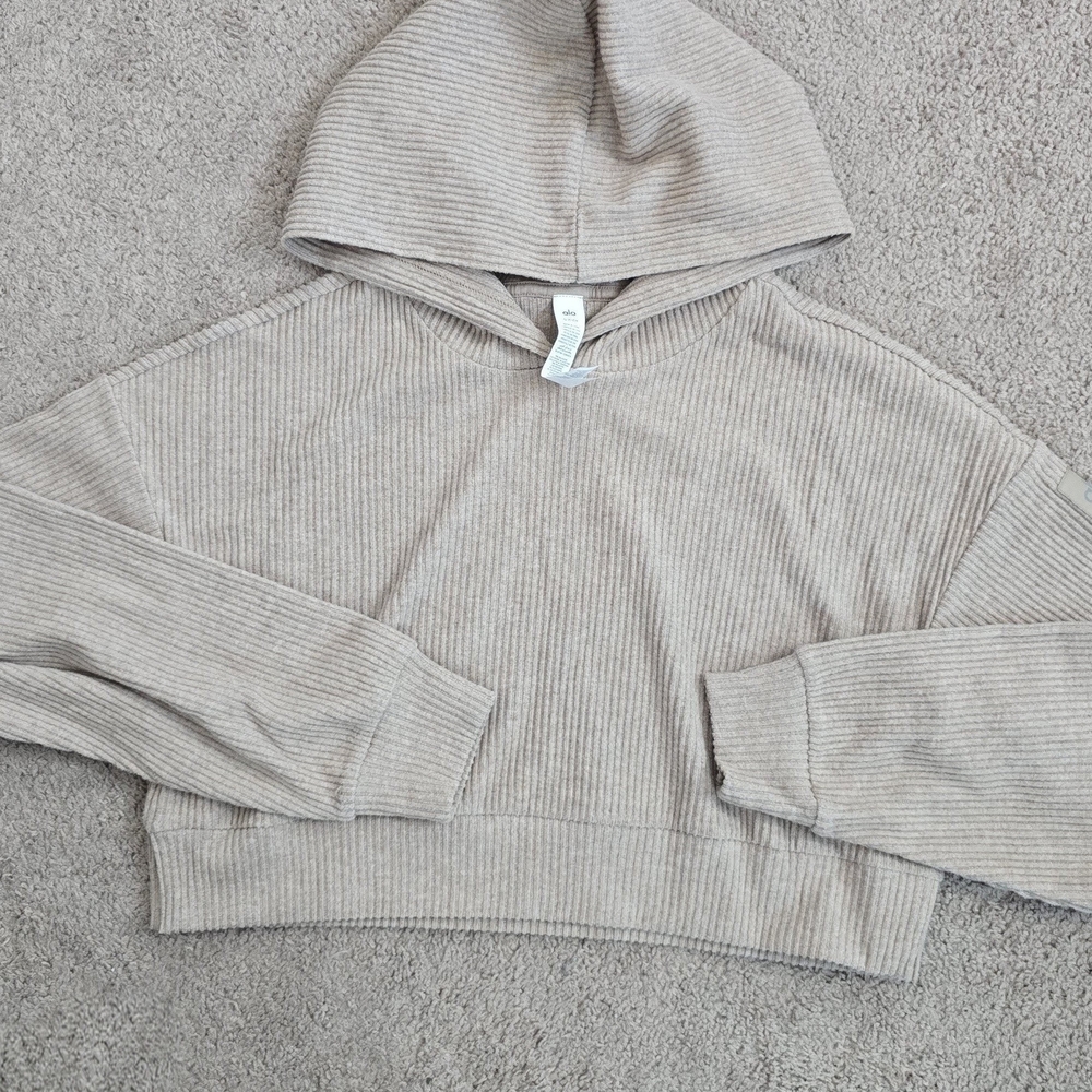 ALO Yoga Muse Hoodie Gravel Heather Cropped Sz Small - Picture 7 of 10
